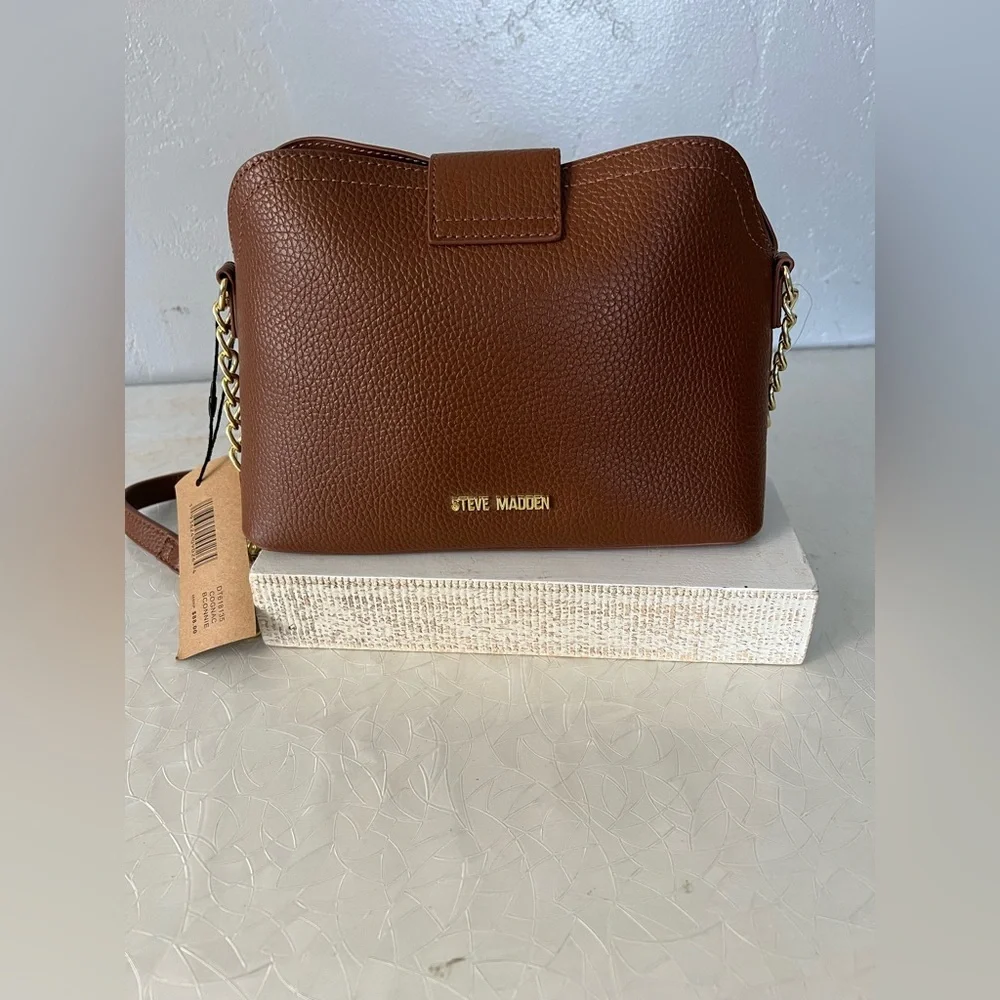 STIVE MADDEN Brown Leather Chain Strap Bag